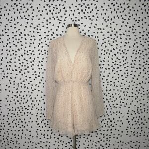 Showpo Beige Floral Chiffon Long Sleeve V-Neck Romper